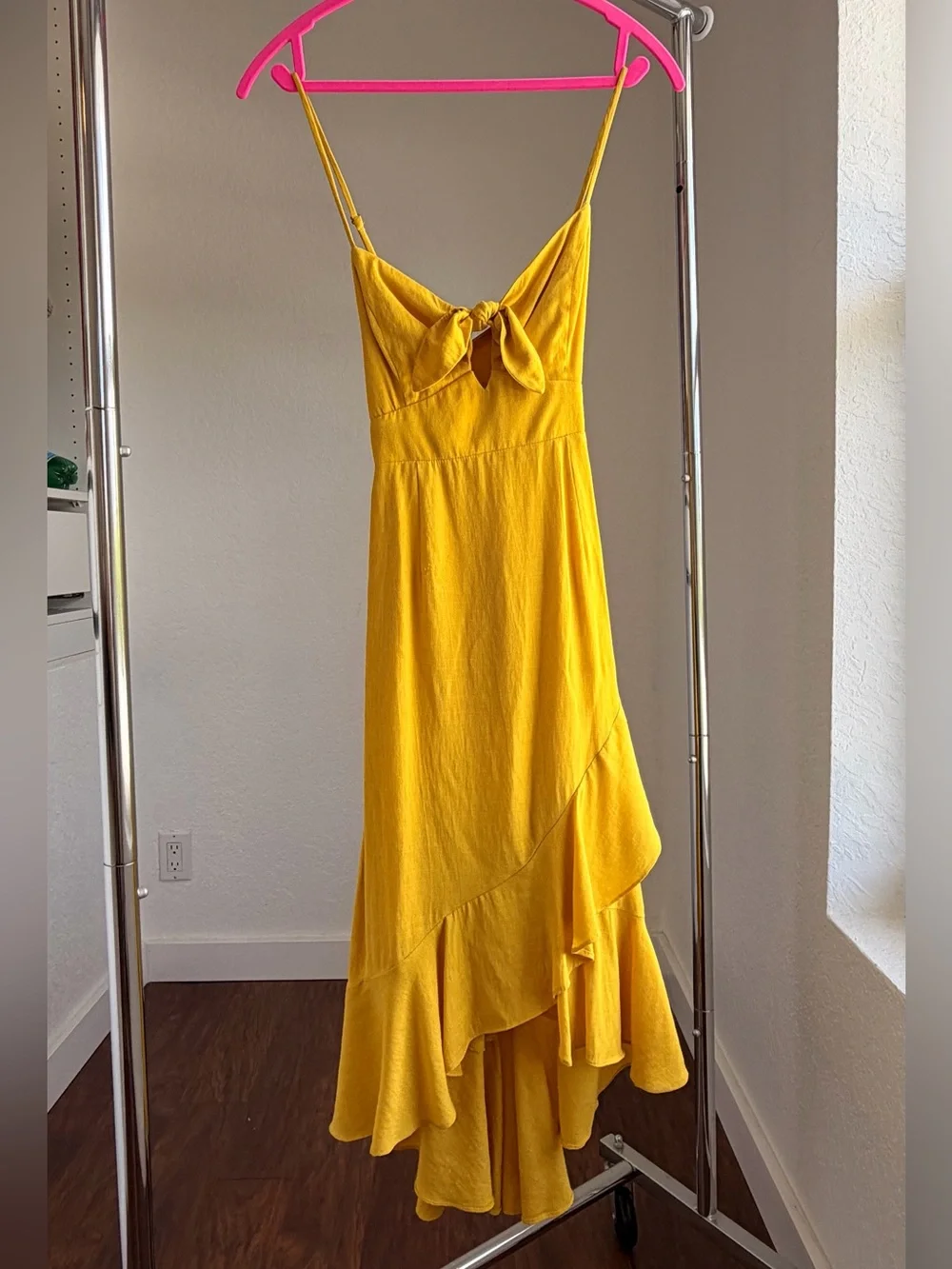 Yellow Ruffle Tie-Front  Dress